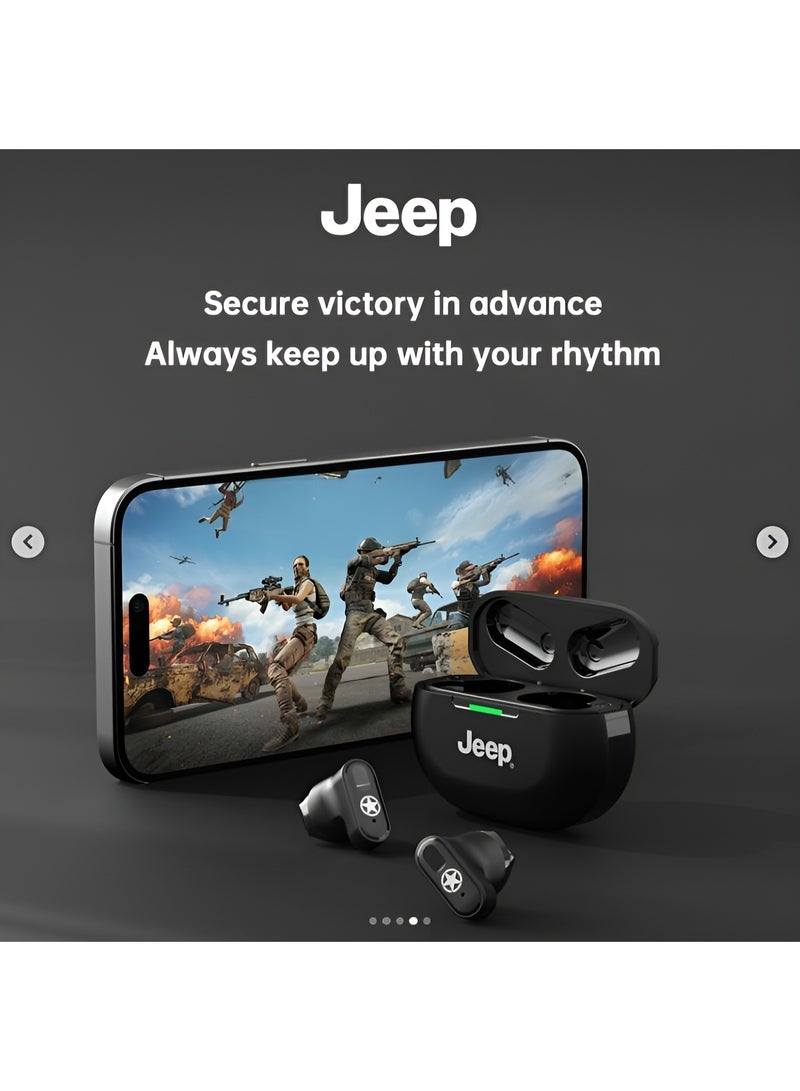 Jeep Wireless Earbuds with Charging Case – Bluetooth 5.3, Noise Reduction, Touch Control, Jeep Logo – Stylish Black Earphones with Star Emblem for Music, Calls & Adventure - Image 2